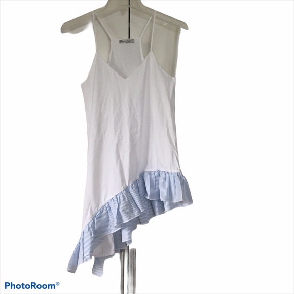 ZARA Women’s White with Ruffle/Blue/White. Size - Small. NWOT. - Picture 4 of 5